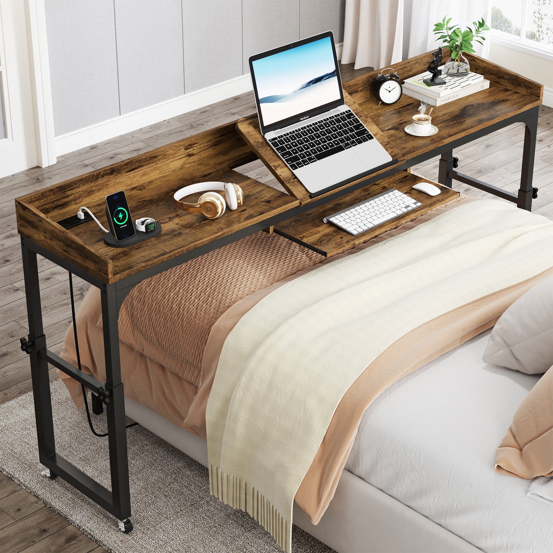 Adjustable Overbed Table with Wheels